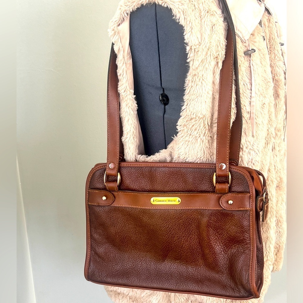 Vintage Carriage House Two Tone Brown Leather Purse w/ Brass hardware